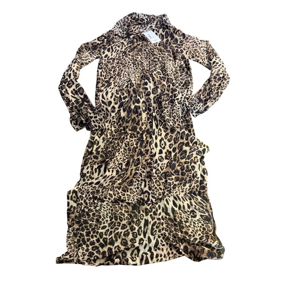 Ombra USA Leopard Print Maxi Dress Long Sleeve Collared Button Down Women's - Picture 1 of 9